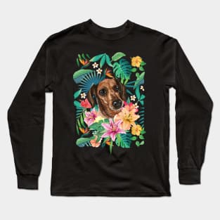 Tropical Brown Dachshund Doxie 2 Long Sleeve T-Shirt